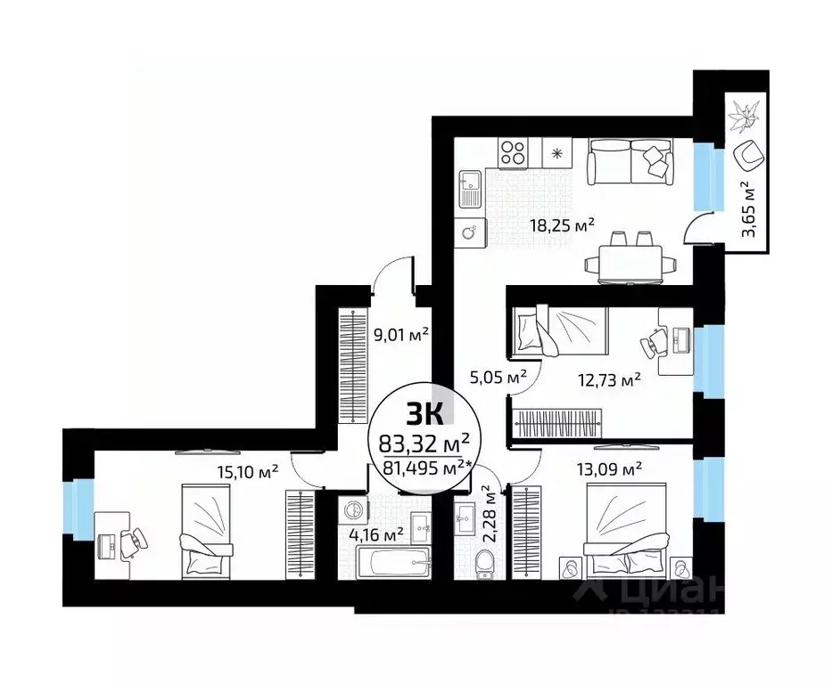 3-к кв. Самарская область, Самара пос. Мехзавод, Новая Самара мкр,  ... - Фото 1