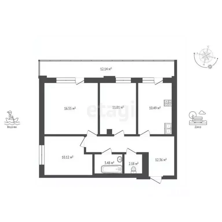 3-к кв. Татарстан, Набережные Челны ул. Раскольникова, 9 (78.33 м) - Фото 1