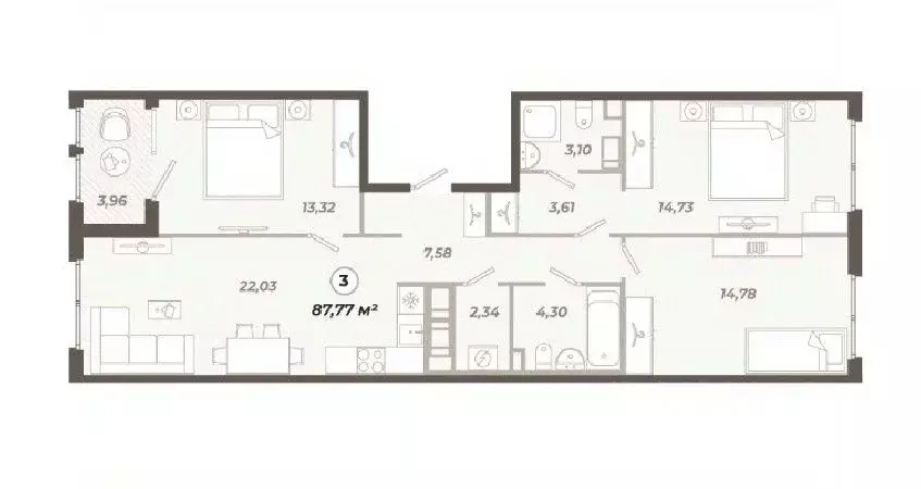 3-к кв. Санкт-Петербург ул. Коли Томчака, 21Д (87.77 м) - Фото 0
