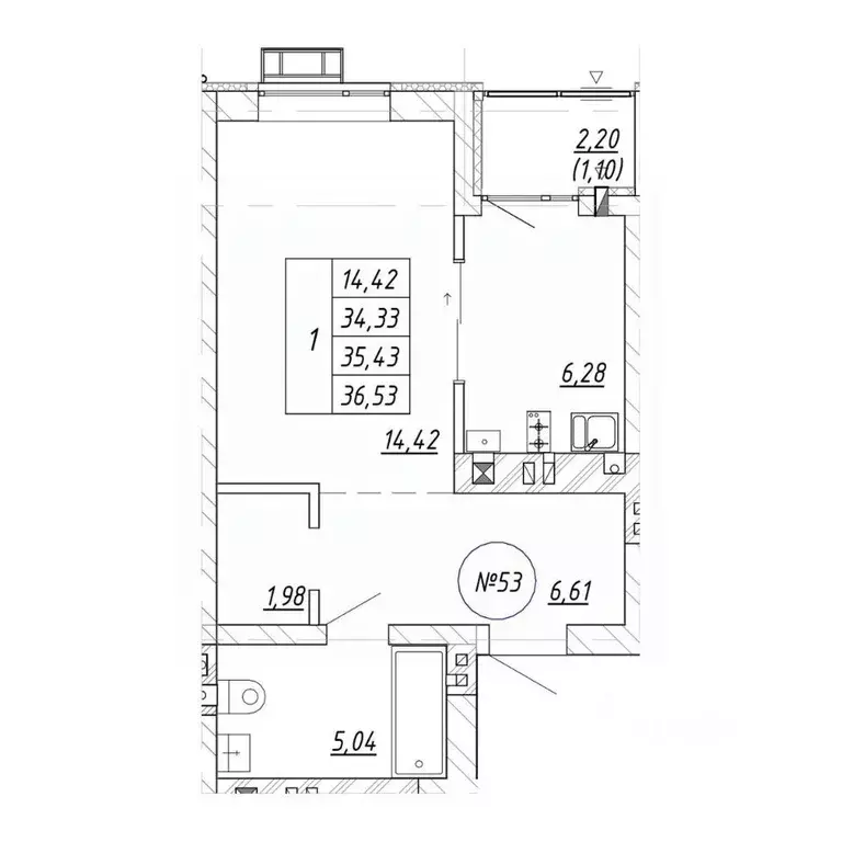 1-к кв. Калининградская область, Зеленоградск  (35.43 м) - Фото 2
