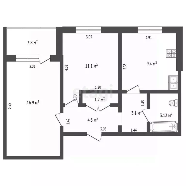 2-к кв. Самарская область, Самара Демократическая ул., 27 (51.2 м) - Фото 1