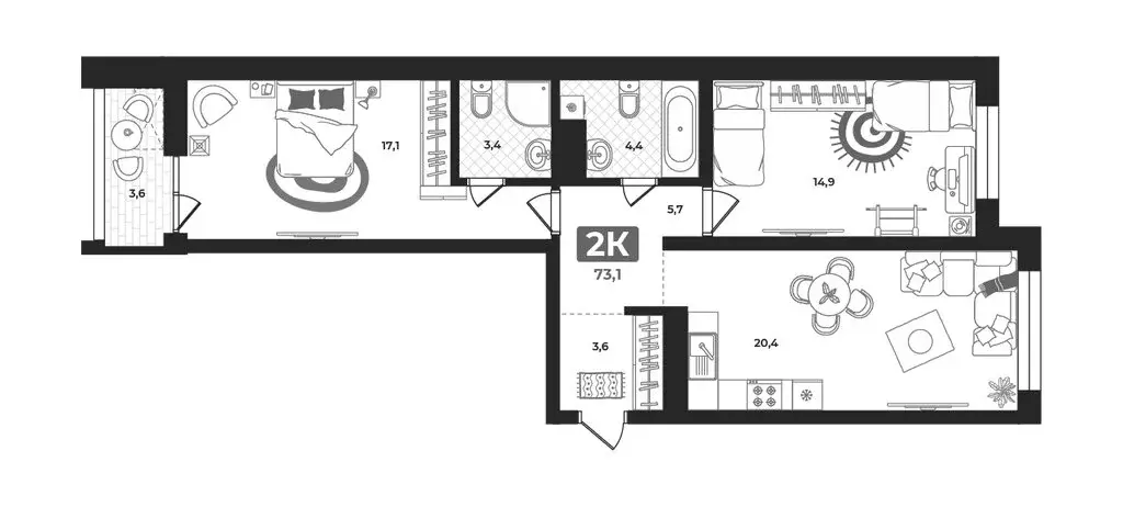2-комнатная квартира: Тюмень, улица Разведчика Кузнецова, 16 (69.6 м) - Фото 1
