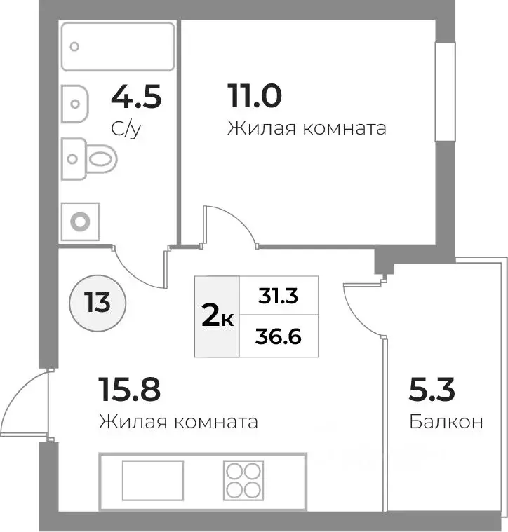 2-к кв. Калининградская область, Зеленоградск  (36.6 м) - Фото 0