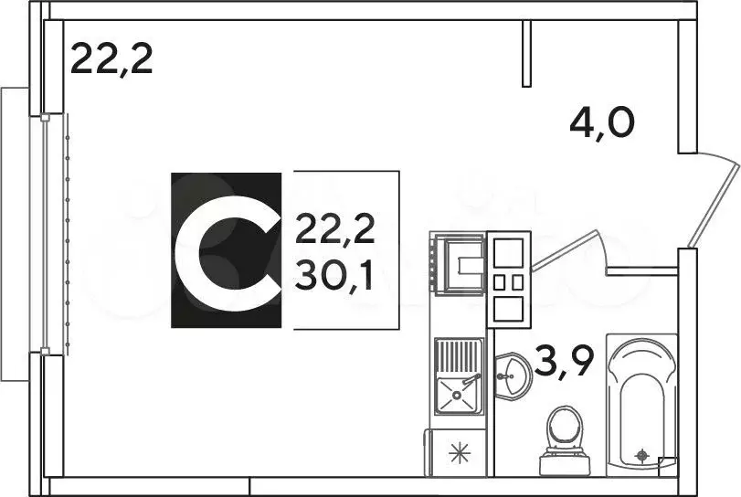 Квартира-студия, 30,5 м, 3/16 эт. - Фото 0