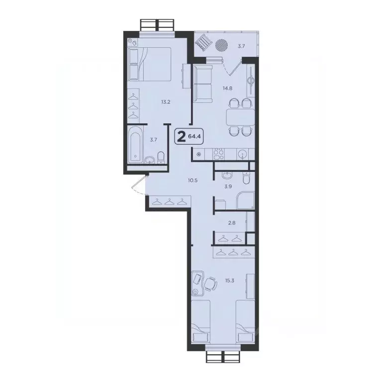 2-к кв. Тюменская область, Тюмень  (64.4 м) - Фото 1
