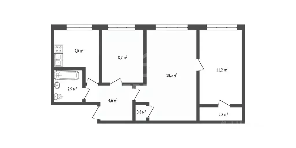 3-к кв. Санкт-Петербург ул. Софьи Ковалевской, 16К3 (56.3 м) - Фото 2