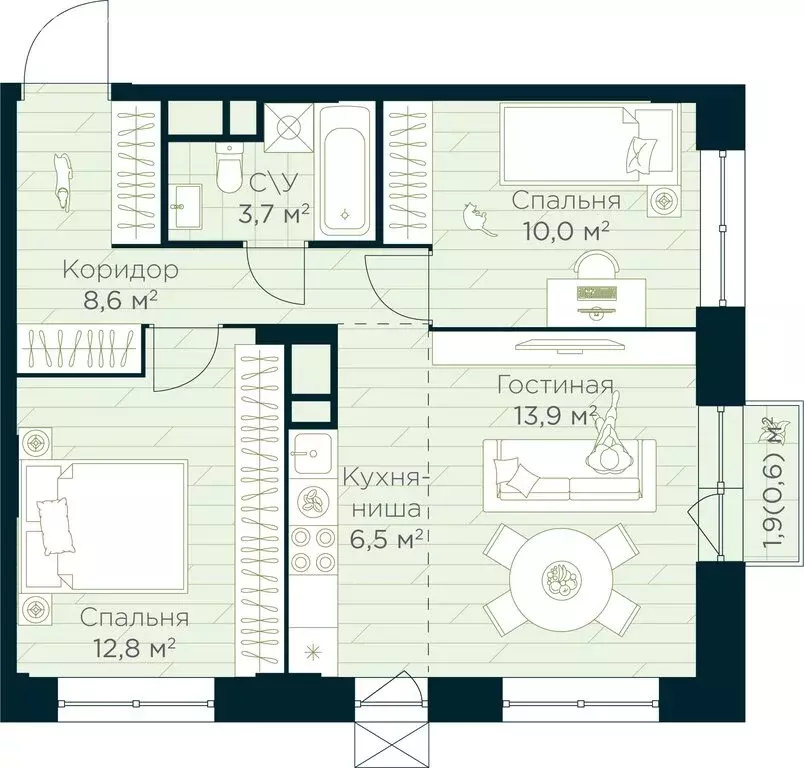 2-комнатная квартира: Уфа, жилой район Глумилино, жилой комплекс Урман ... - Фото 0