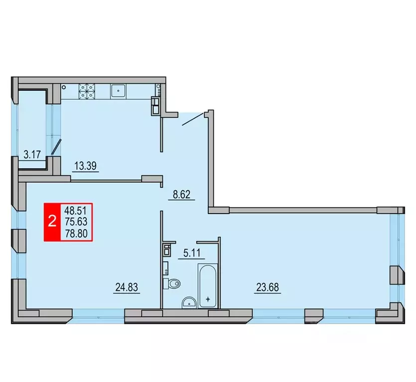 2-к кв. Тверская область, Тверь Петербургское ш. (78.8 м) - Фото 1