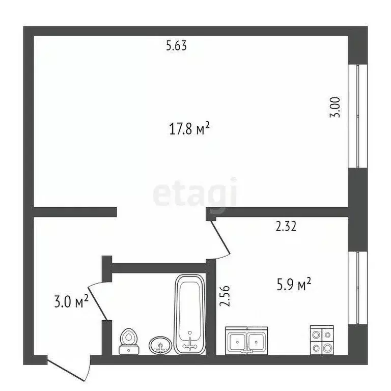 1-к кв. Псковская область, Псков ул. Гагарина, 6 (29.7 м) - Фото 1