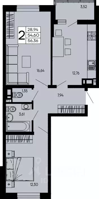 2-к кв. Адыгея, Майкоп 9 Мая ул. (56.36 м) - Фото 1