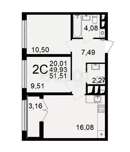 2-комнатная квартира: посёлок Горелки, ЖК Время (51.51 м) - Фото 0