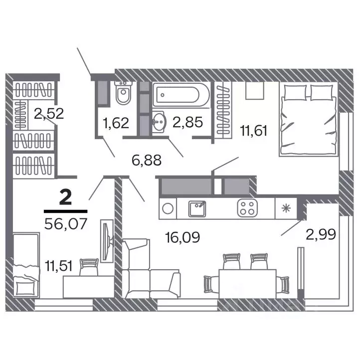 2-к кв. Рязанская область, Рязань Петра и Февронии жилой комплекс ... - Фото 1