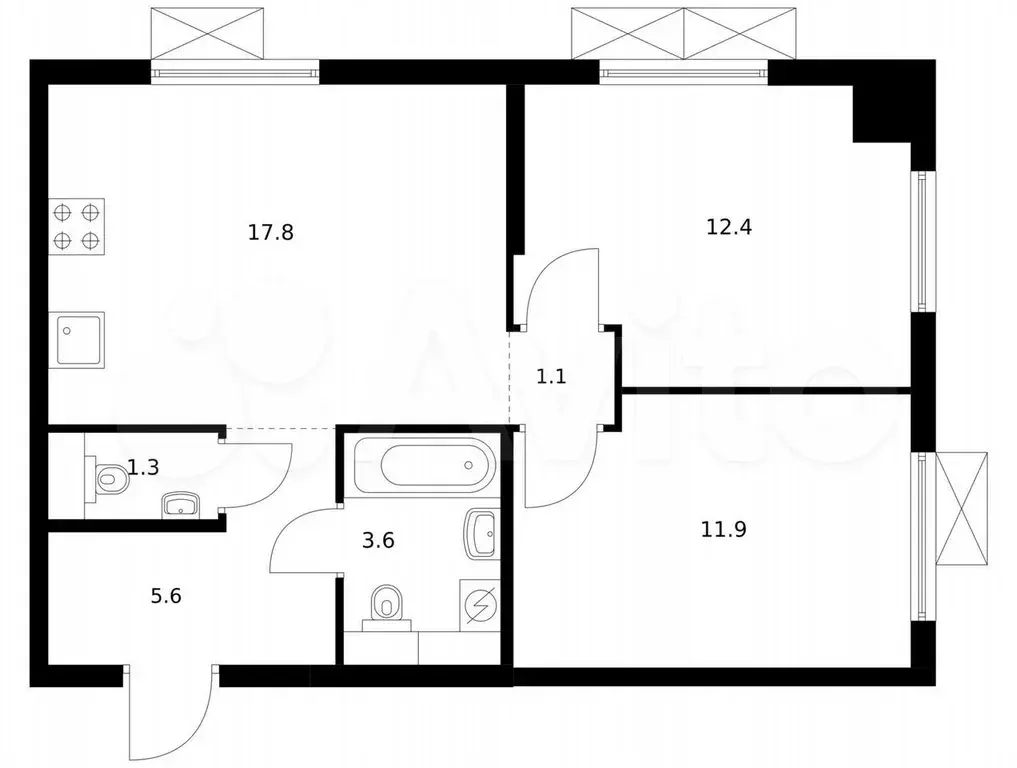 2-к. квартира, 53,7 м, 2/9 эт. - Фото 0