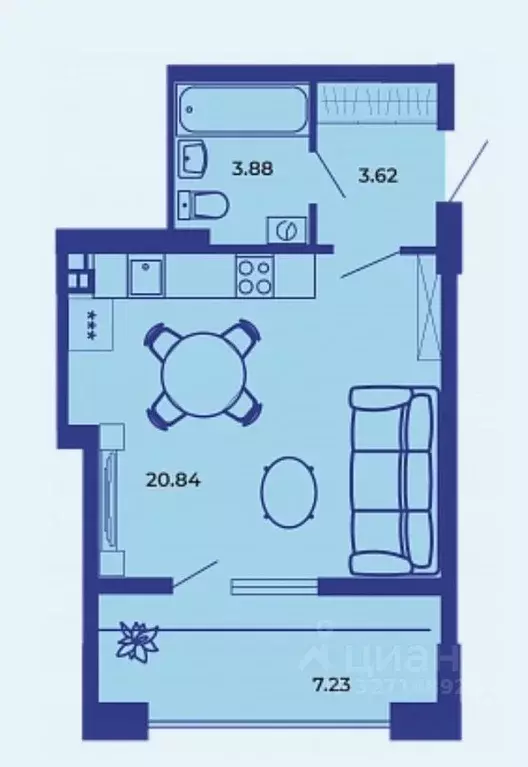 Студия Брянская область, Брянск ул. Комарова, 47 (35.7 м) - Фото 1