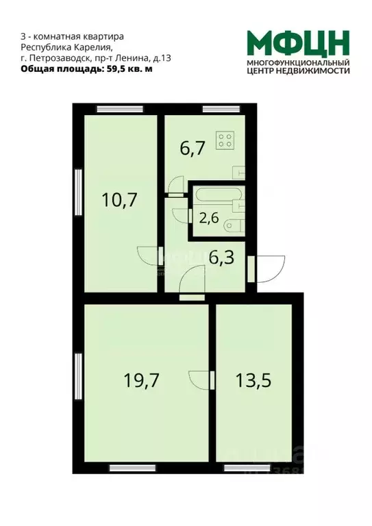 3-к кв. Карелия, Петрозаводск просп. Ленина, 13 (59.5 м) - Фото 2