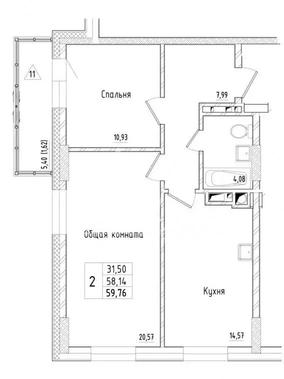 2-комнатная квартира: Якутск, улица Красильникова, 9/10 (59.76 м) - Фото 1