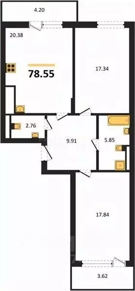 2-к кв. Калининградская область, Гурьевский муниципальный округ, пос. ... - Фото 2