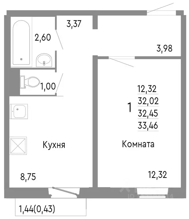 1-к кв. Челябинская область, Челябинск Нефтебазовая ул., 1к2 (32.45 м) - Фото 0