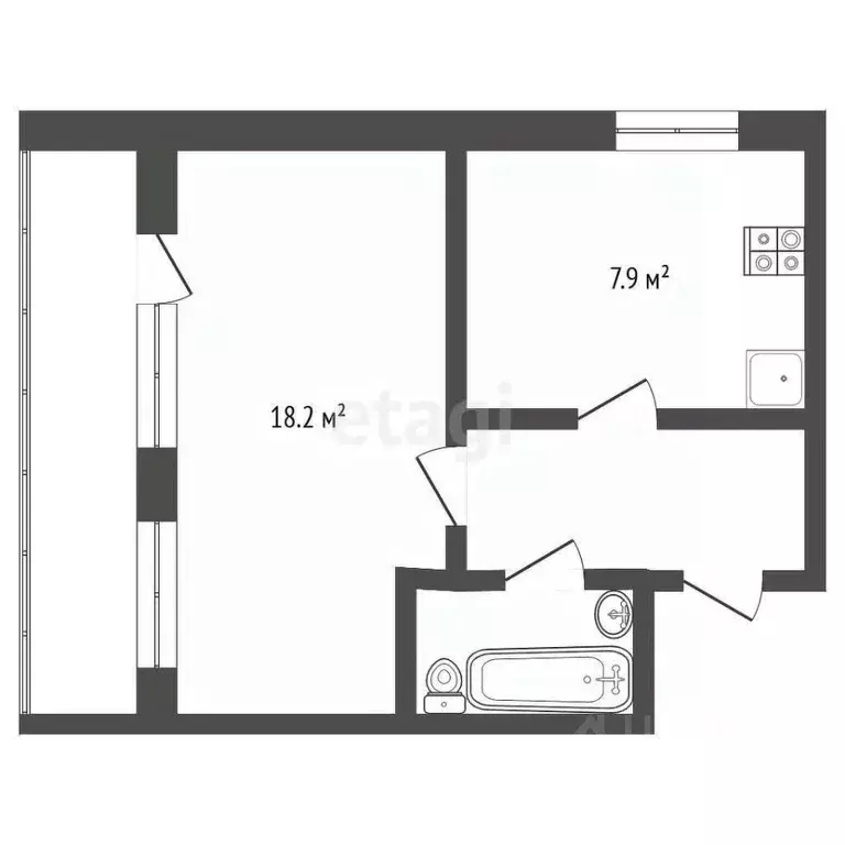 1-к кв. Свердловская область, Екатеринбург ул. Бебеля, 158 (35.0 м) - Фото 2