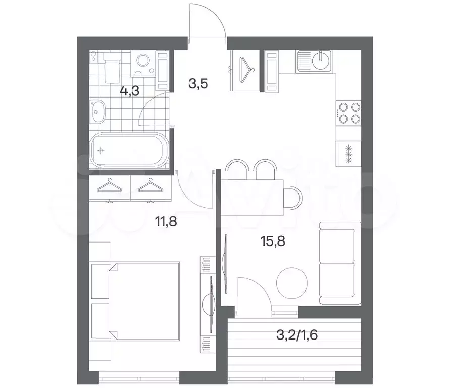 1-к. квартира, 37 м, 7/9 эт. - Фото 1