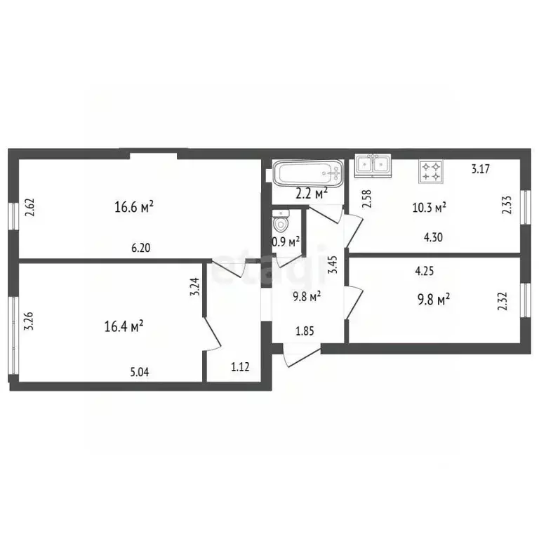 3-к кв. Санкт-Петербург ул. Полозова, 10 (66.2 м) - Фото 2