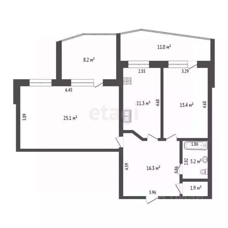 2-к кв. Тюменская область, Тюмень Олимпийская ул., 11 (75.2 м) - Фото 2