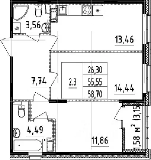 2-к кв. Санкт-Петербург Белоостровская ул., 10к2 (57.13 м) - Фото 0