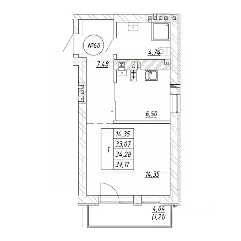 1-к кв. Калининградская область, Зеленоградск  (37.11 м) - Фото 1