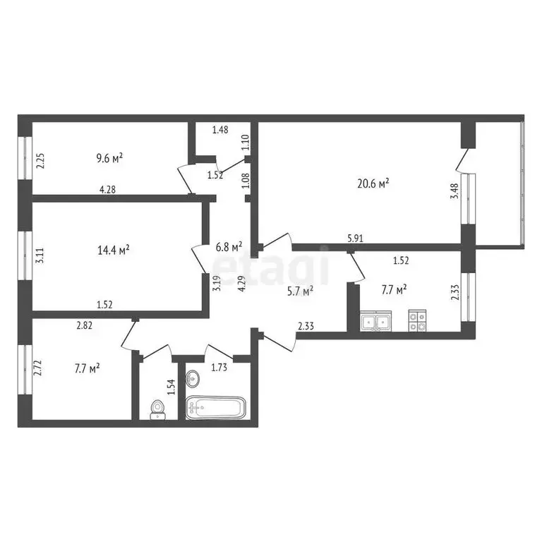 4-комнатная квартира: Кострома, посёлок Октябрьский, 2-я Центральная ... - Фото 1