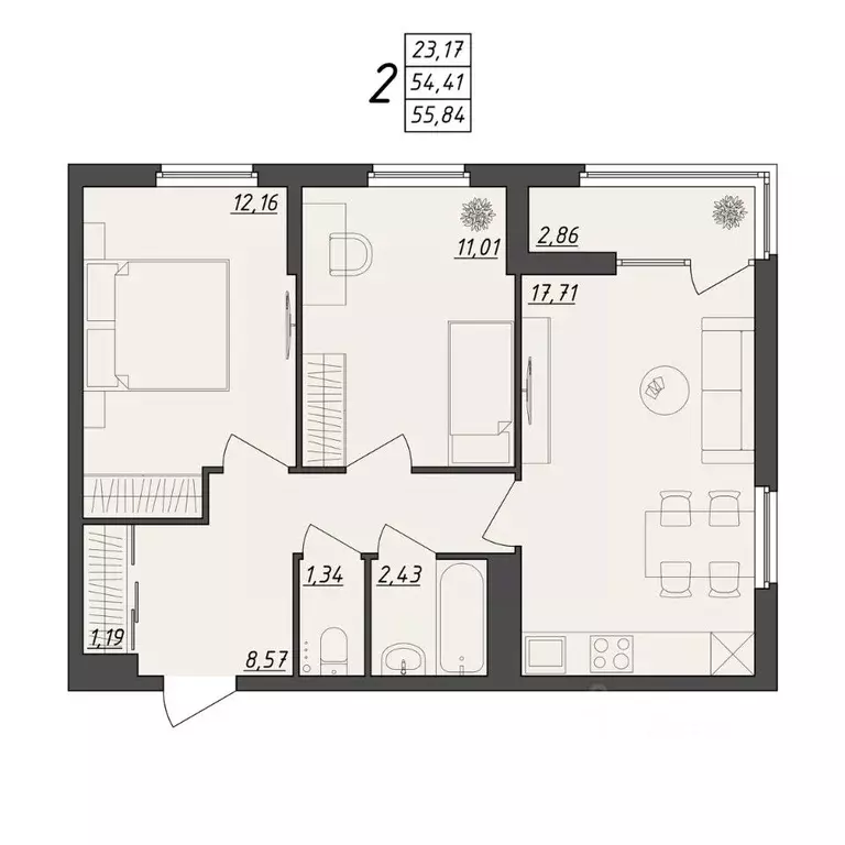 2-к кв. Волгоградская область, Волгоград ул. Алехина, 7к7 (55.84 м) - Фото 0