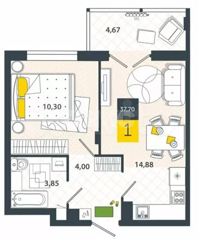Квартира-студия, 40 м, 3/8 эт. - Фото 0