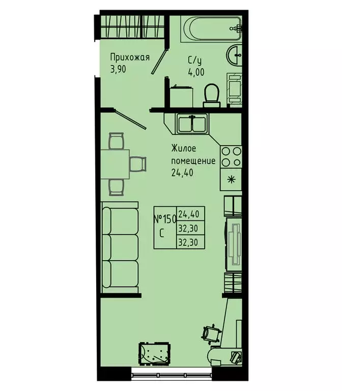 Квартира-студия: Коммунар, Железнодорожная улица, 41к2 (32.3 м) - Фото 1