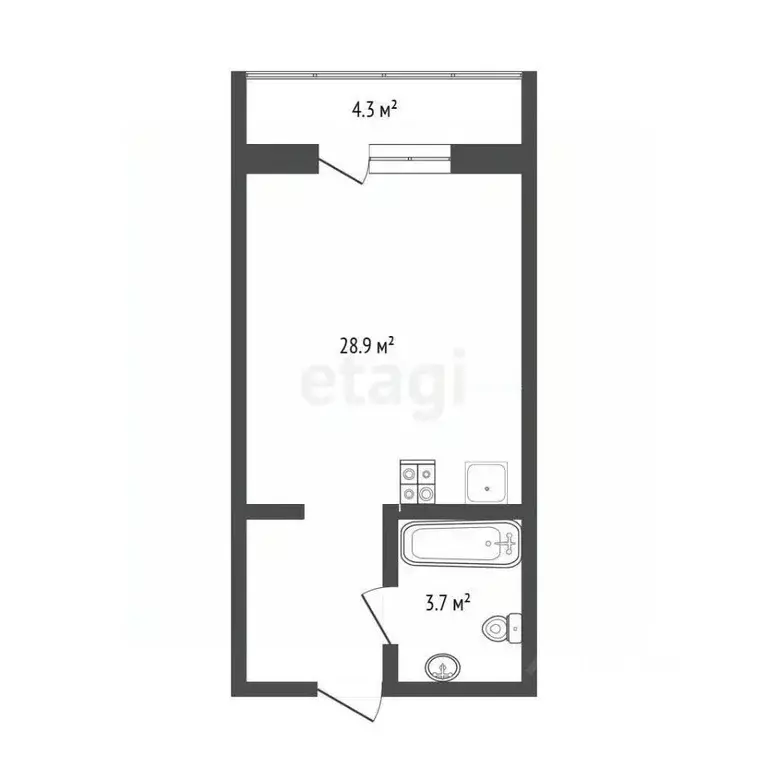 Студия Тюменская область, Тюмень Комбинатская ул., 54к2 (33.0 м) - Фото 2