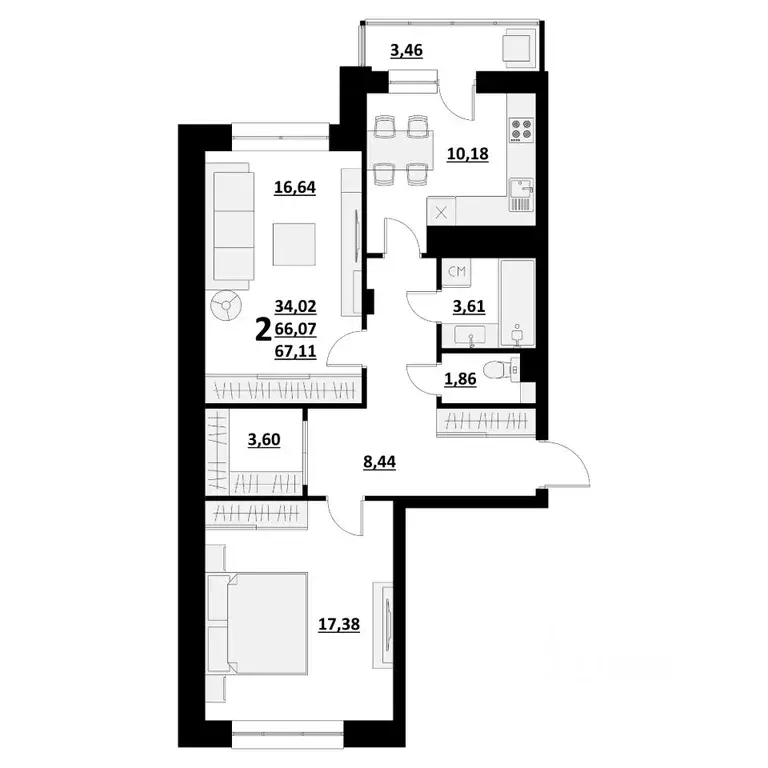 2-к кв. Белгородская область, Белгород ул. Квасова (67.11 м) - Фото 1