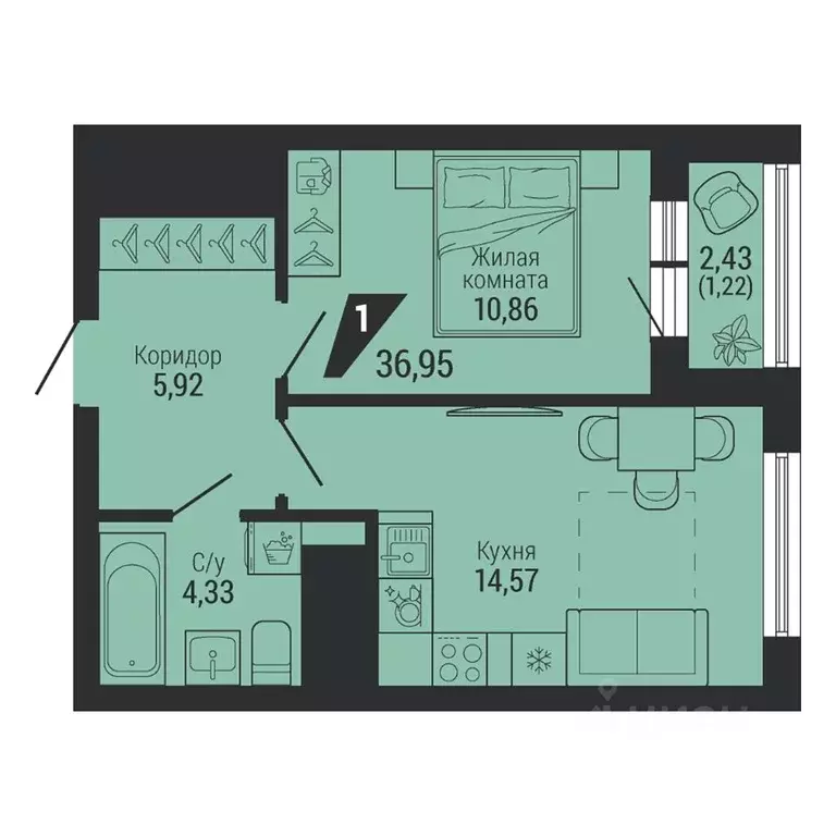 1-к кв. Свердловская область, Екатеринбург пер. Ученический, 4 (36.75 ... - Фото 1