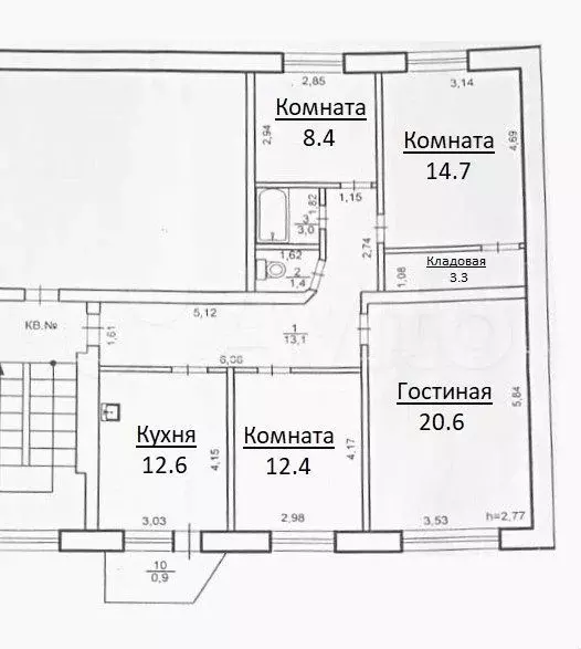 4-к. квартира, 90,4 м, 4/4 эт. - Фото 0