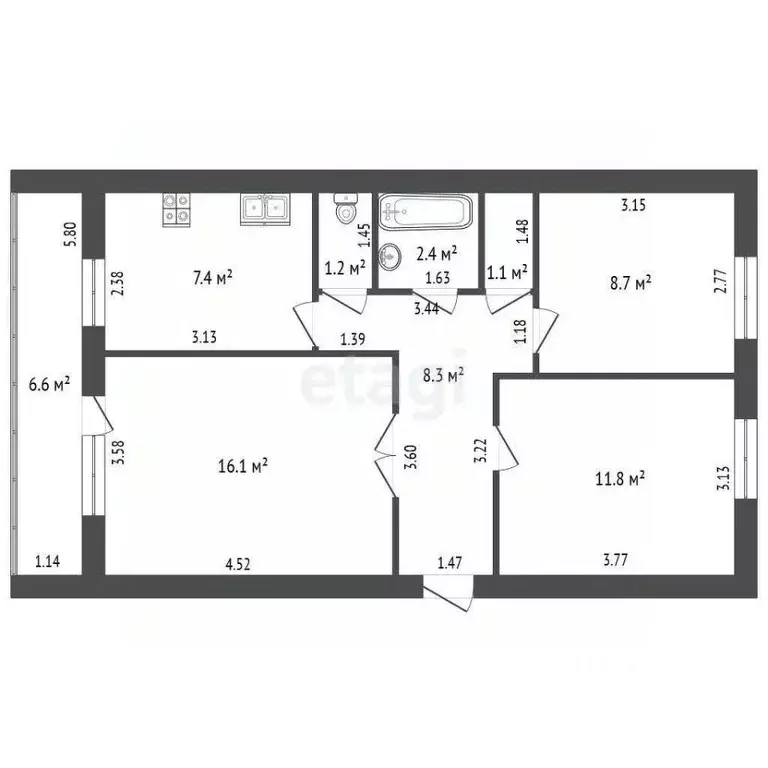 3-к кв. Татарстан, Елабуга ул. Тугарова, 44 (58.0 м) - Фото 1