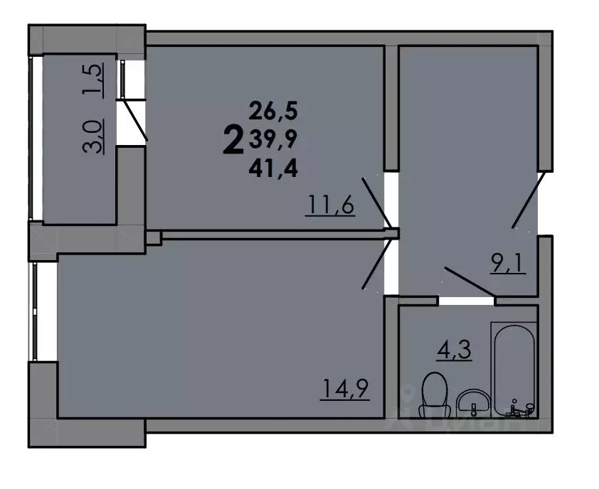 2-к кв. Ростовская область, Ростов-на-Дону Левенцовский мкр,  (41.4 м) - Фото 1