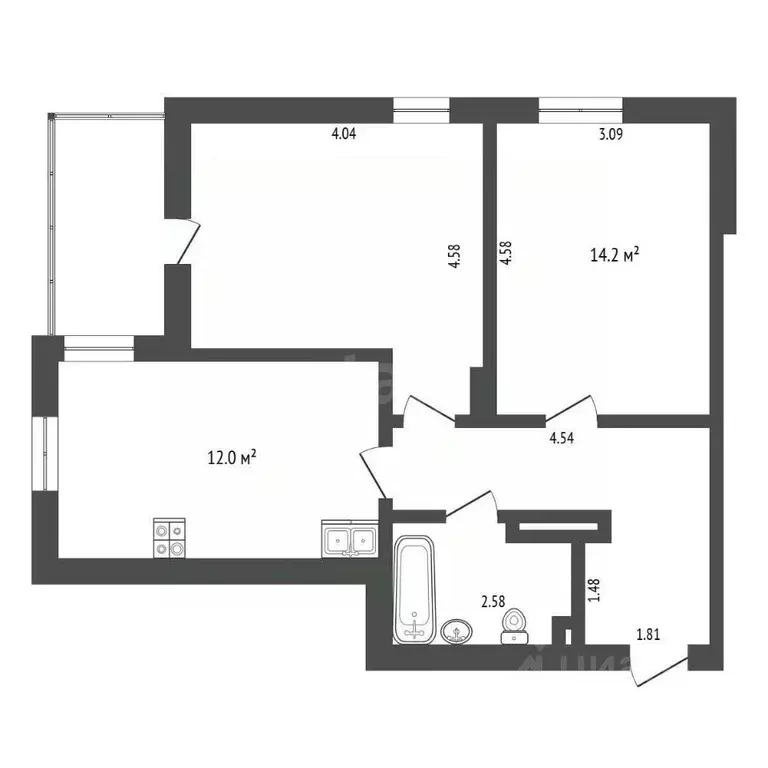 2-к кв. Тюменская область, Тюмень ул. Михаила Сперанского, 33 (55.2 м) - Фото 2