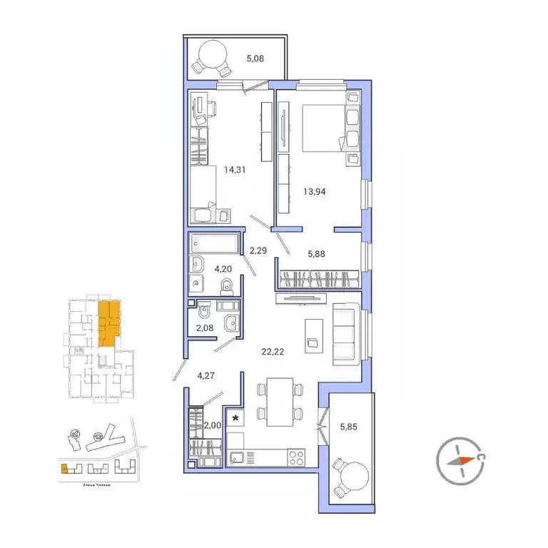 3-к кв. Ленинградская область, Гатчина ул. Чехова, 39 (75.1 м) - Фото 1