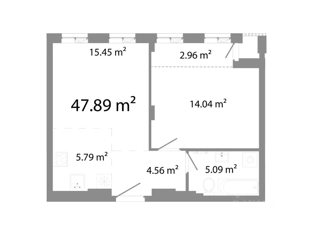 1-к кв. Челябинская область, Челябинск ул. Худякова, 18/2 (47.89 м) - Фото 0