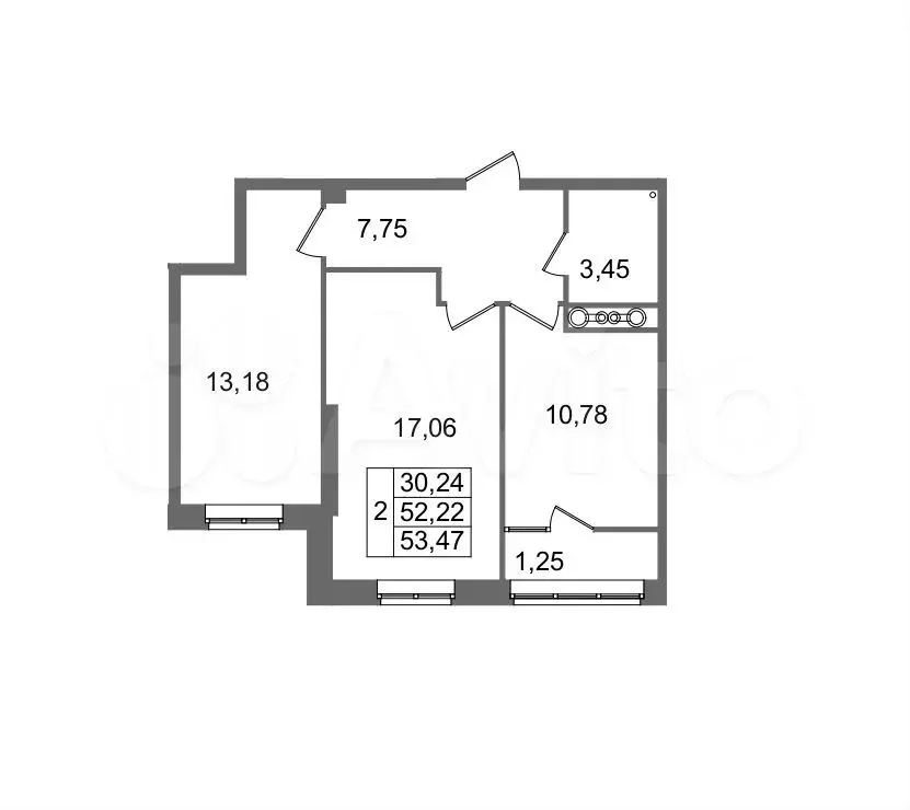 2-к. квартира, 53,5 м, 8/8 эт. - Фото 0