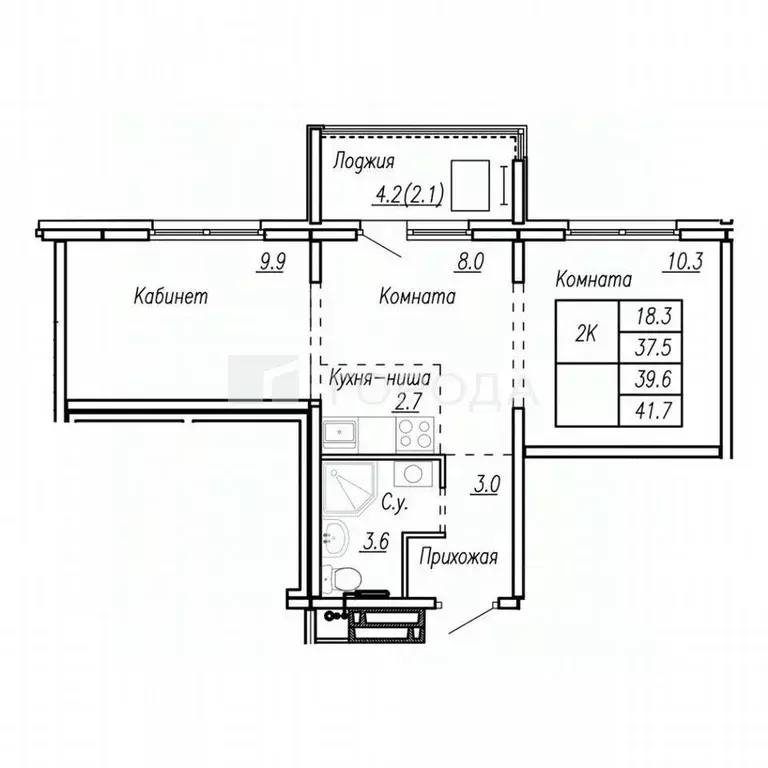2-к кв. Алтайский край, Барнаул ул. Шумакова, 13 (42.0 м) - Фото 2