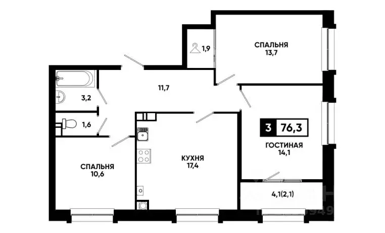 3-к кв. Ставропольский край, Кисловодск ул. Катыхина, 185 (76.3 м) - Фото 1