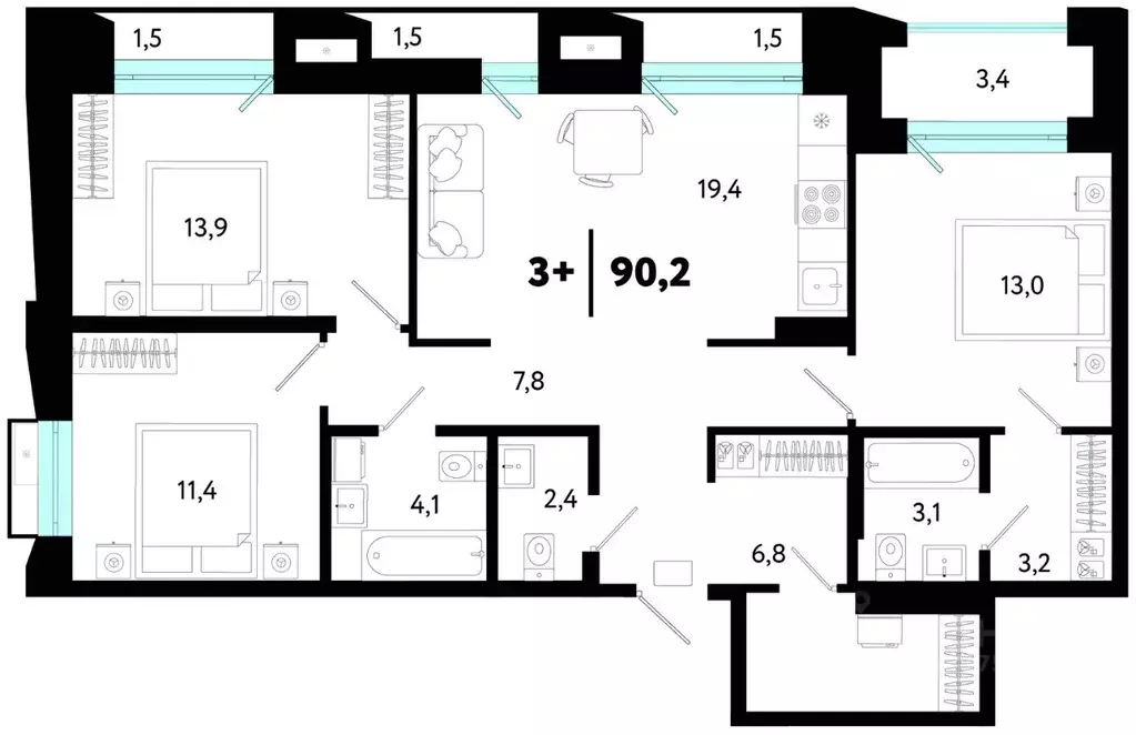 3-к кв. Тюменская область, Тюмень Лесобаза мкр, Кедровый Берег жилой ... - Фото 1