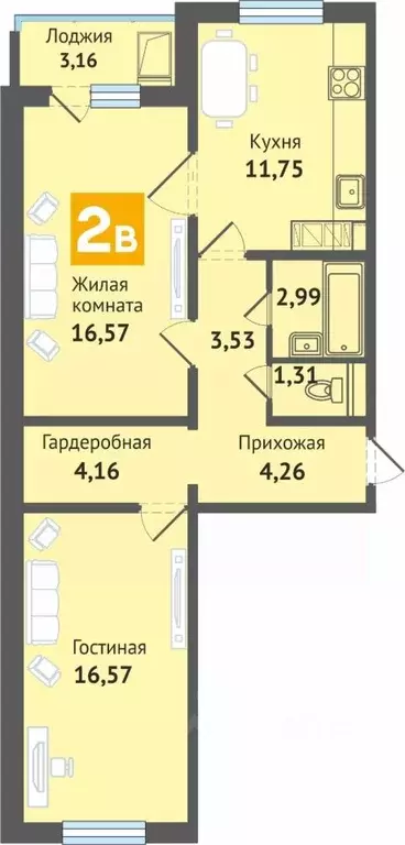 2-к кв. Чувашия, Чебоксары ул. Академика В.Н.Челомея, 14 (64.3 м) - Фото 1