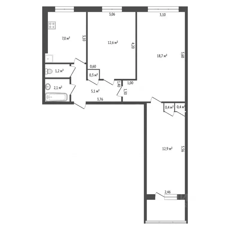 3-к кв. Башкортостан, Уфа Кольцевая ул., 162 (60.7 м) - Фото 2