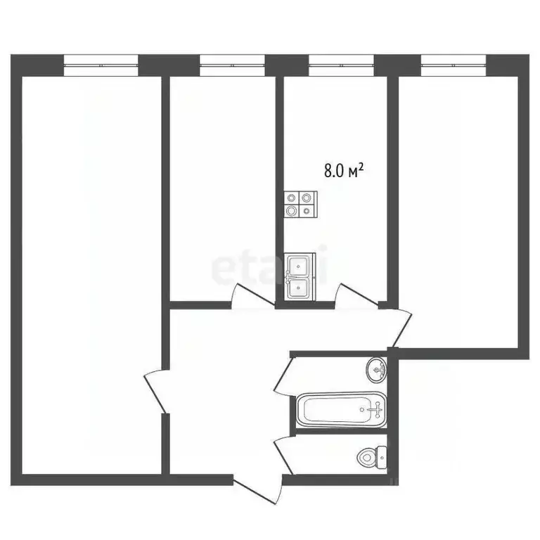 3-к кв. Ярославская область, Рыбинск ул. Моторостроителей, 1 (58.6 м) - Фото 2