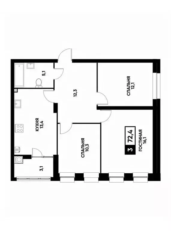 3-к кв. Ставропольский край, Ставрополь ул. Андрея Голуба, 12к3 (72.4 ... - Фото 0