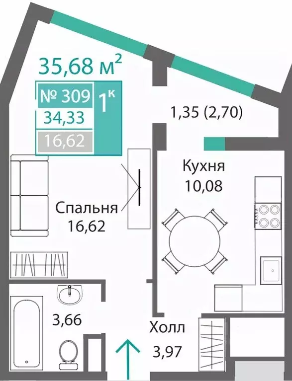 1-к кв. Крым, Симферополь Барбарис жилой комплекс (35.68 м) - Фото 0